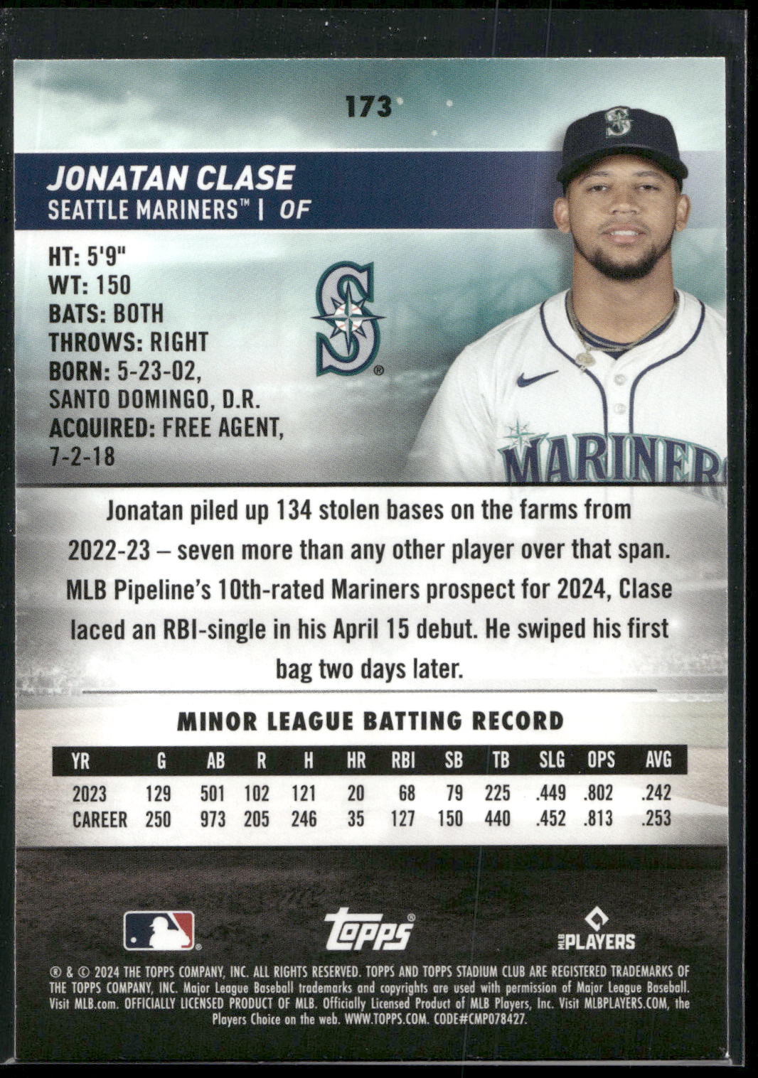 2024 Stadium Club #173 Jonatan Clase