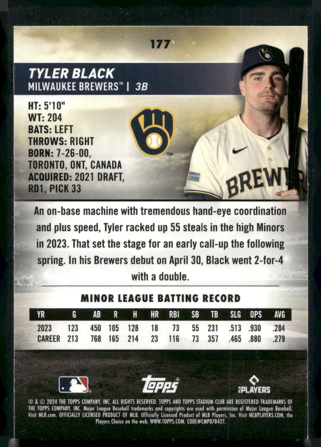 2024 Stadium Club #177 Tyler Black