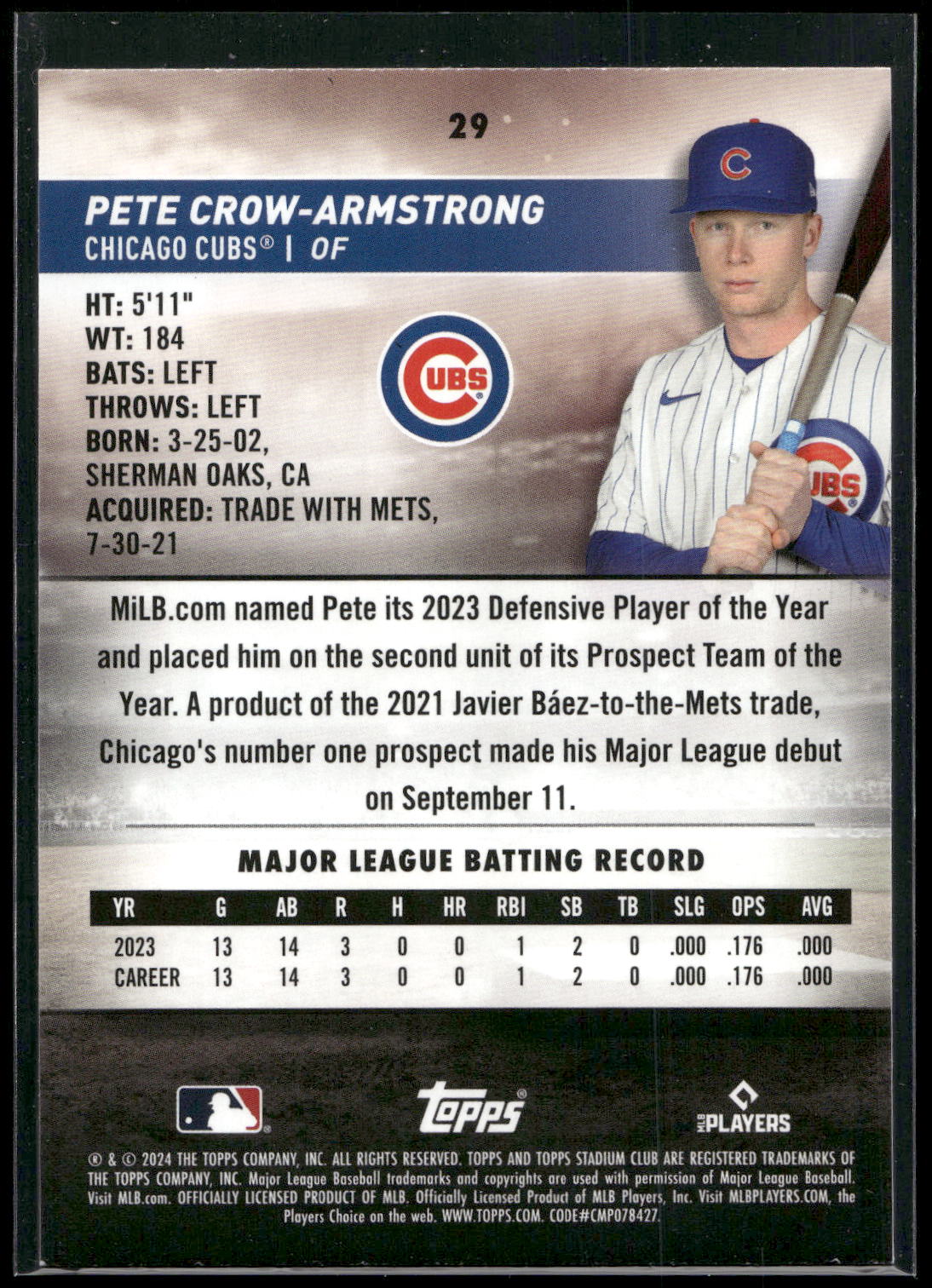 2024 Stadium Club #29 Pete Crow-Armstrong