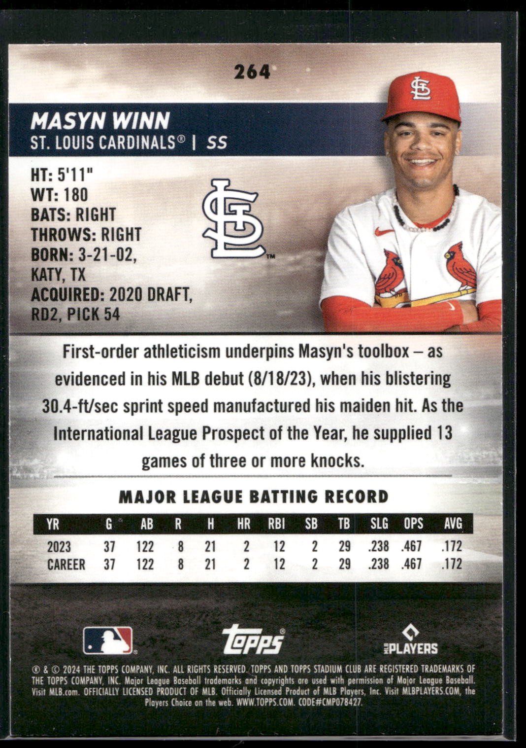 2024 Stadium Club #264 Masyn Winn