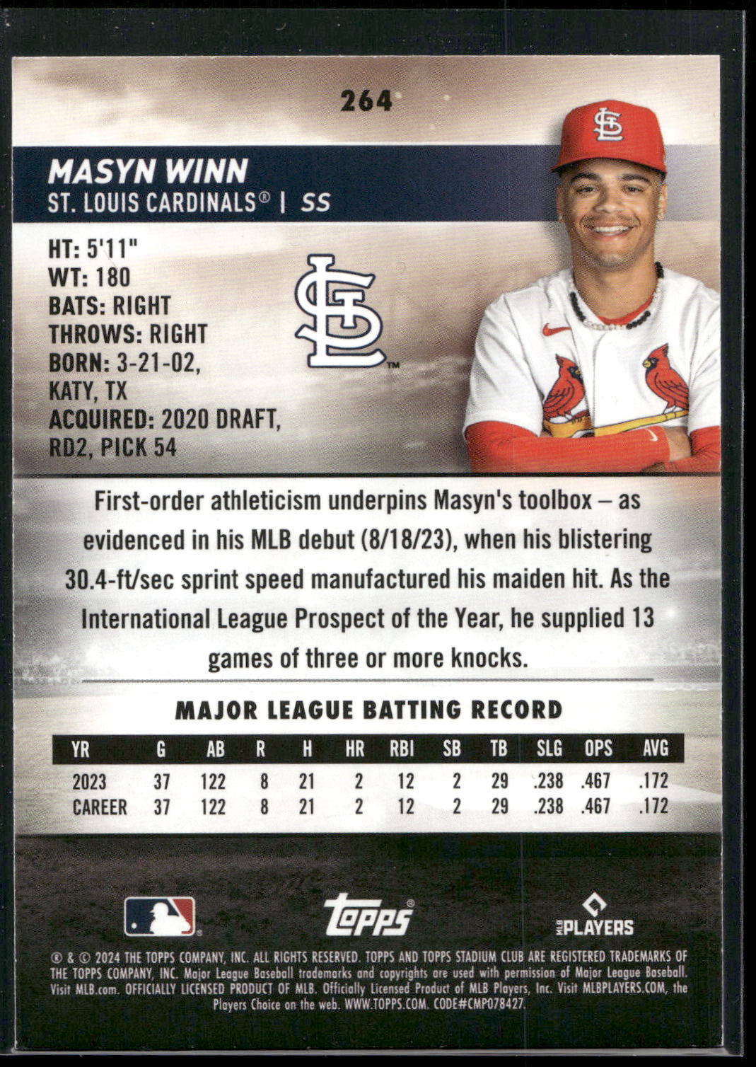 2024 Stadium Club #264 Masyn Winn