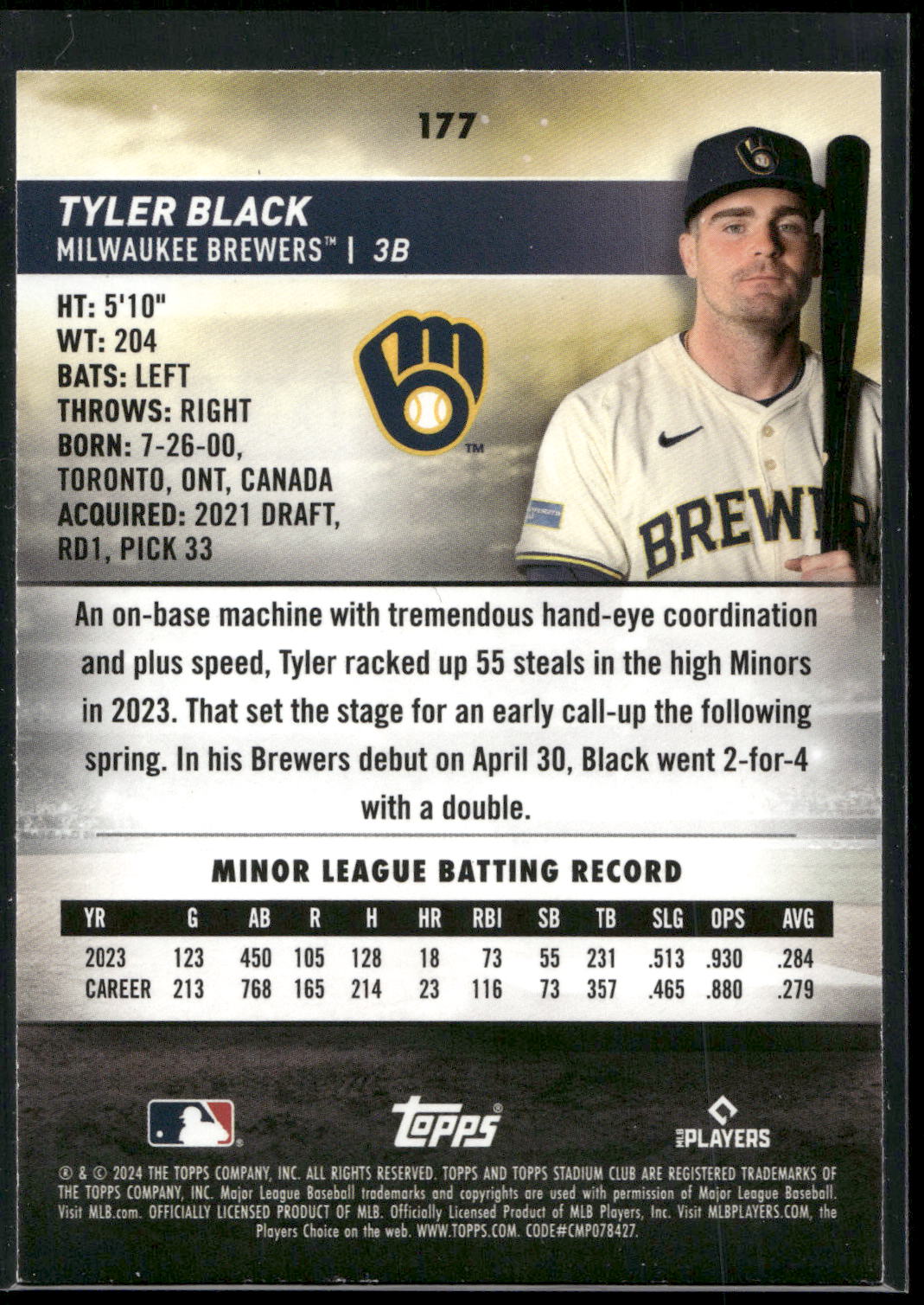 2024 Stadium Club #177 Tyler Black