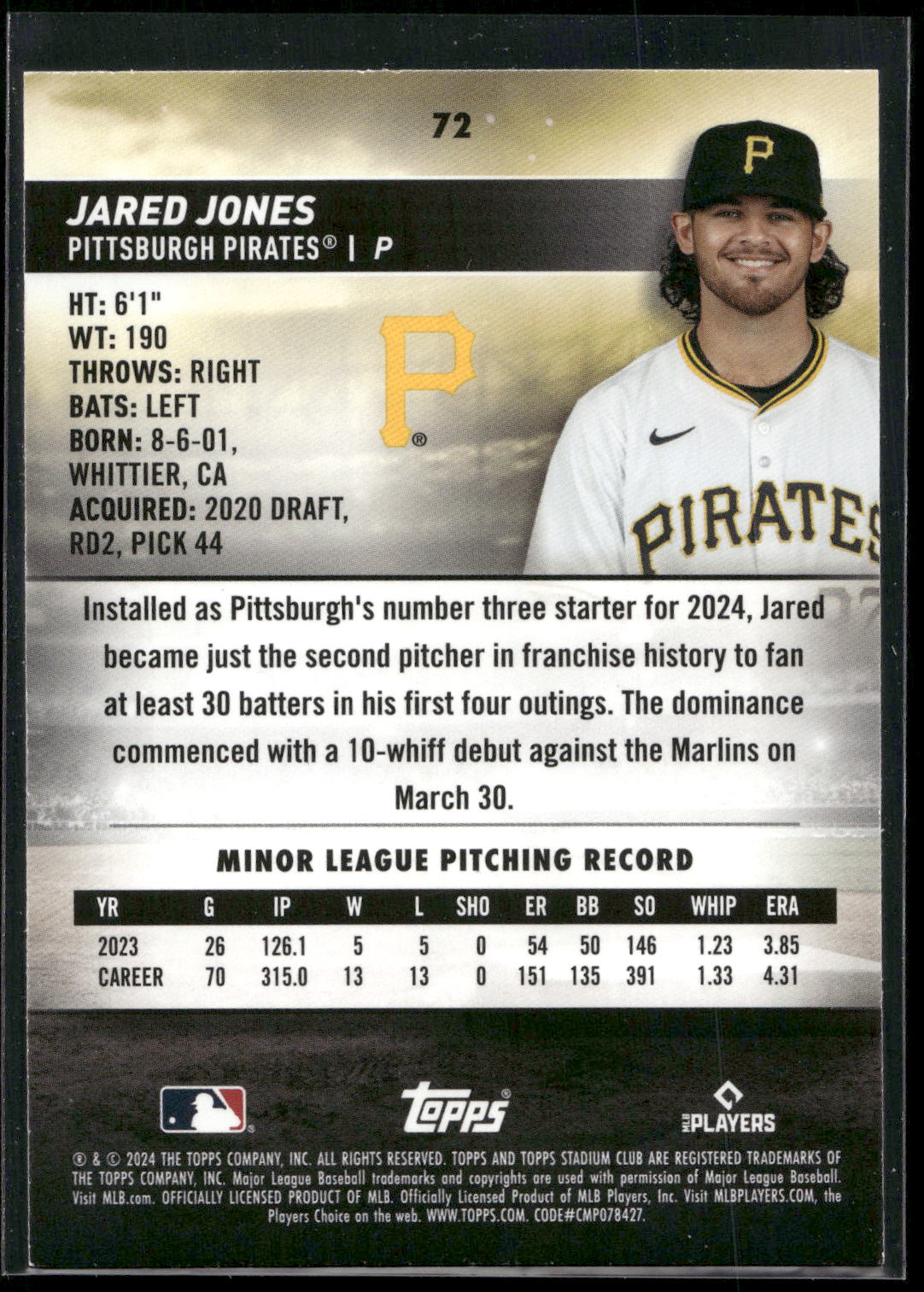 2024 Stadium Club #72 Jared Jones