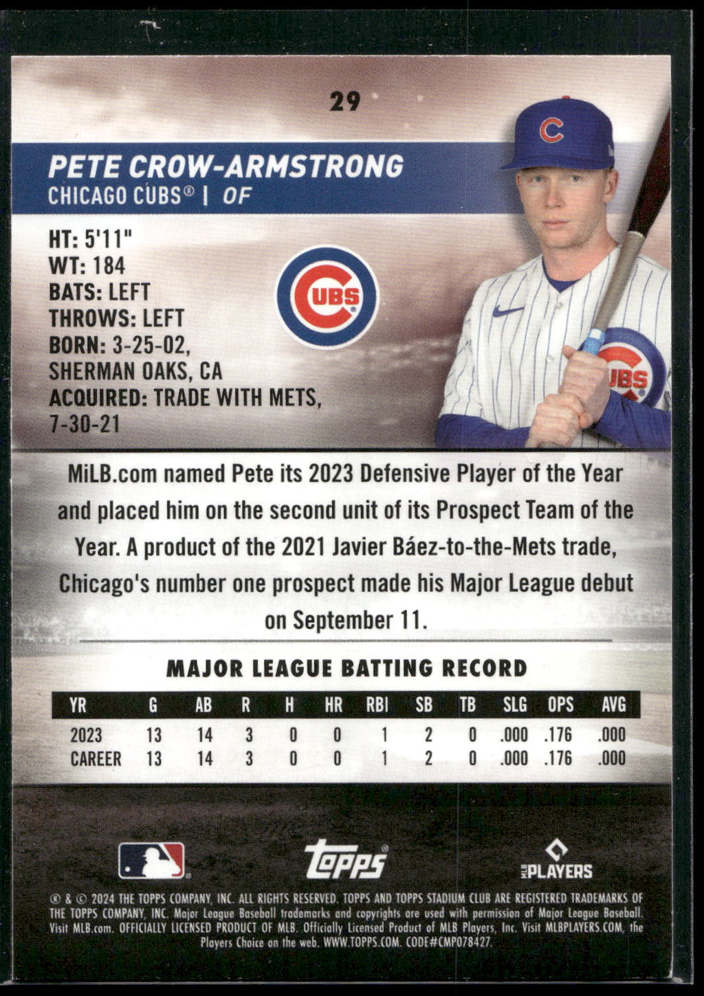 2024 Stadium Club #29 Pete Crow-Armstrong