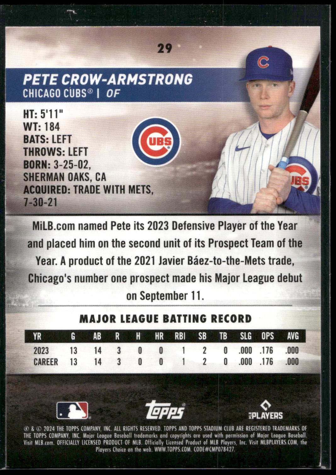 2024 Stadium Club #29 Pete Crow-Armstrong
