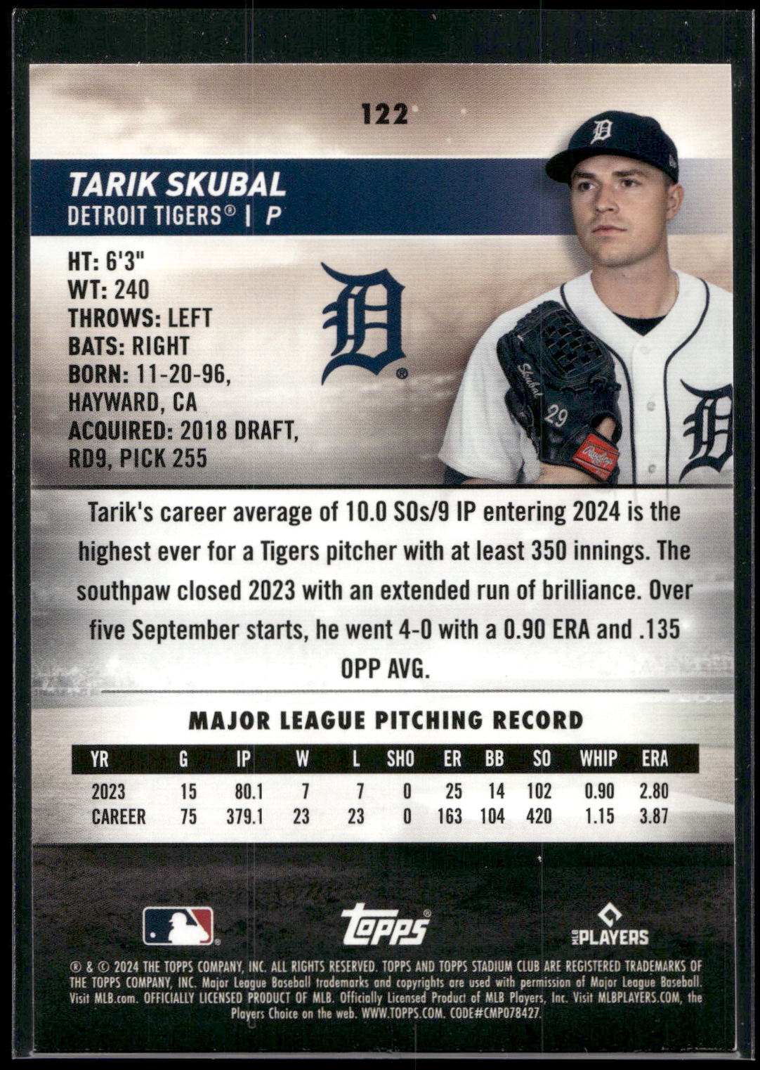 2024 Stadium Club #122 Tarik Skubal
