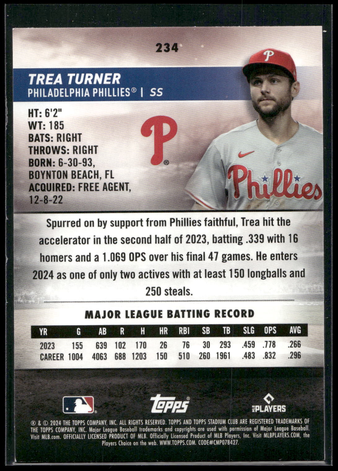 2024 Stadium Club #234 Trea Turner