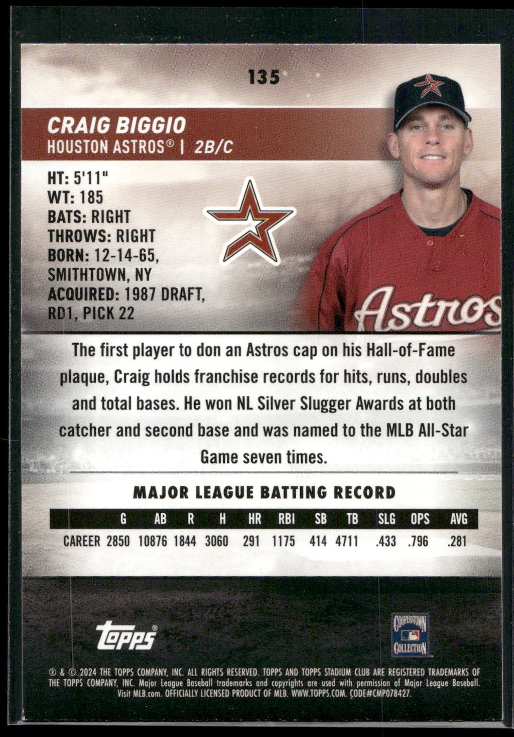 2024 Stadium Club #135 Craig Biggio