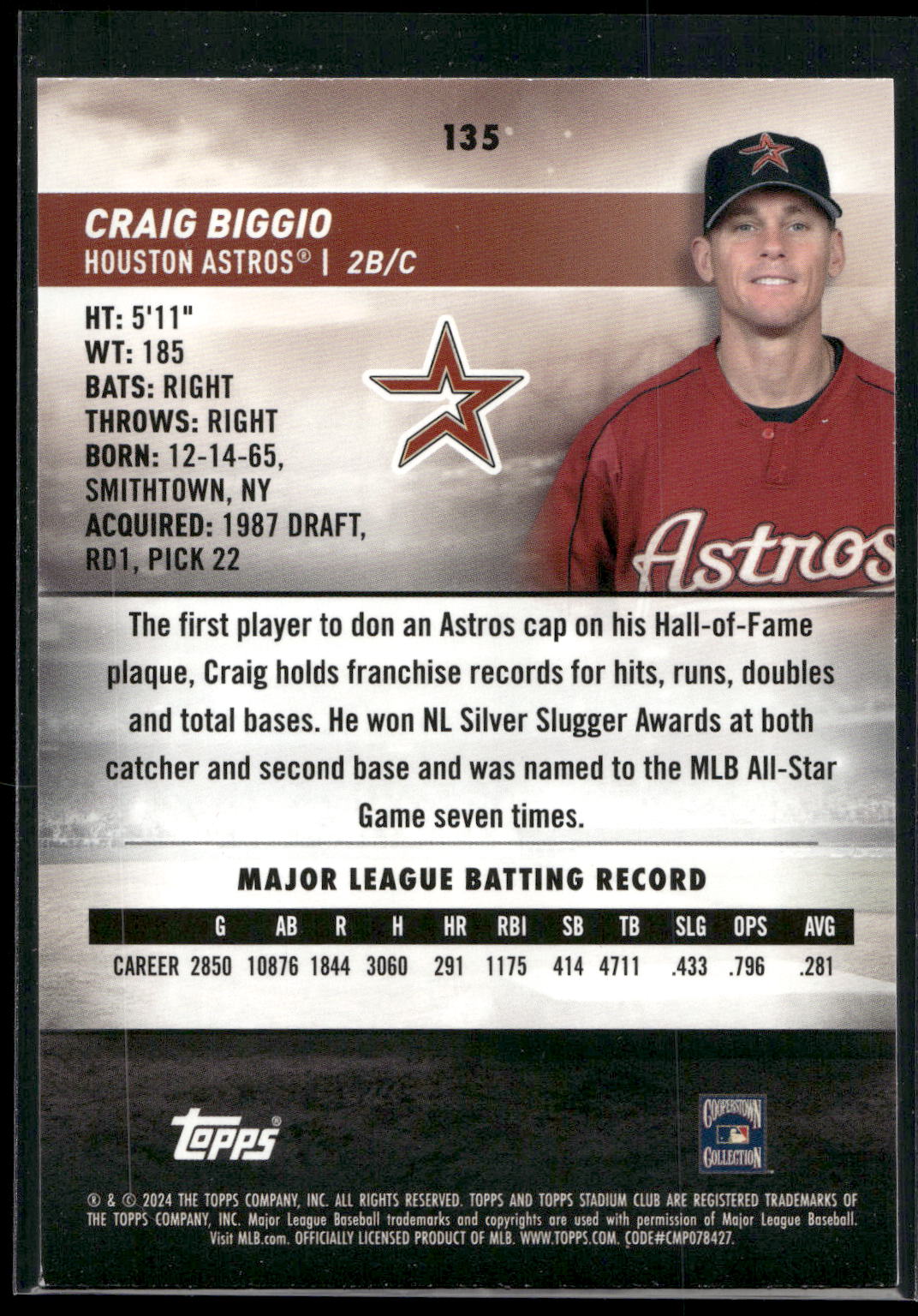 2024 Stadium Club #135 Craig Biggio