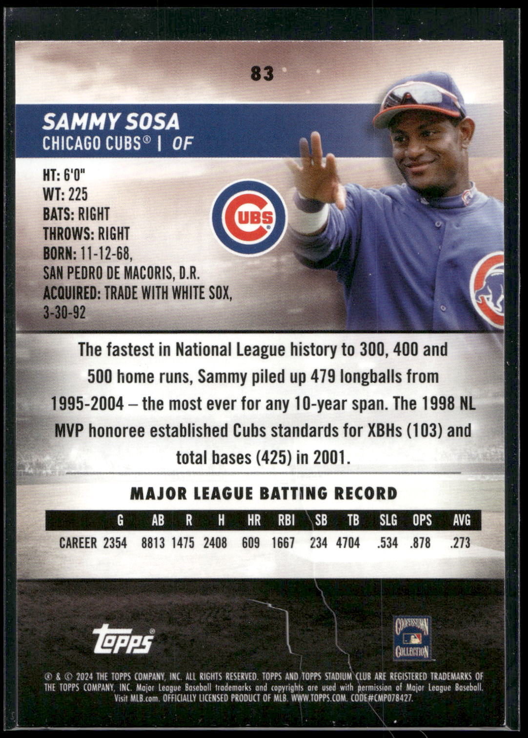 2024 Stadium Club #83 Sammy Sosa
