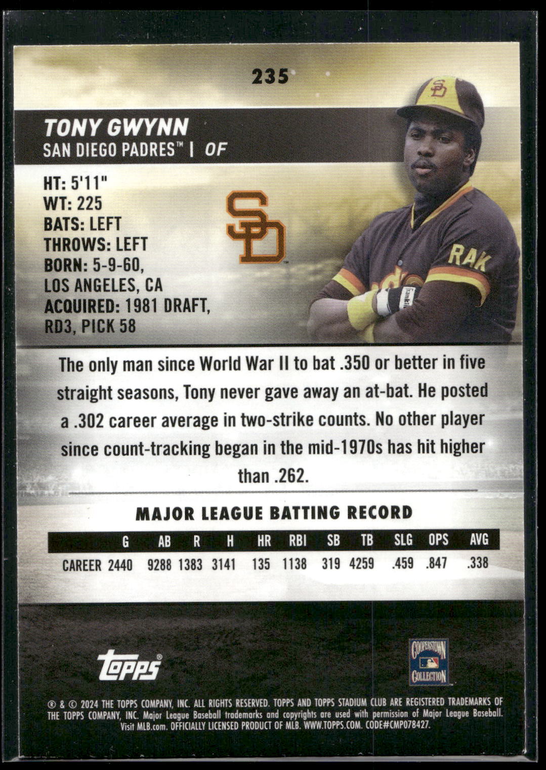 2024 Stadium Club #235 Tony Gwynn