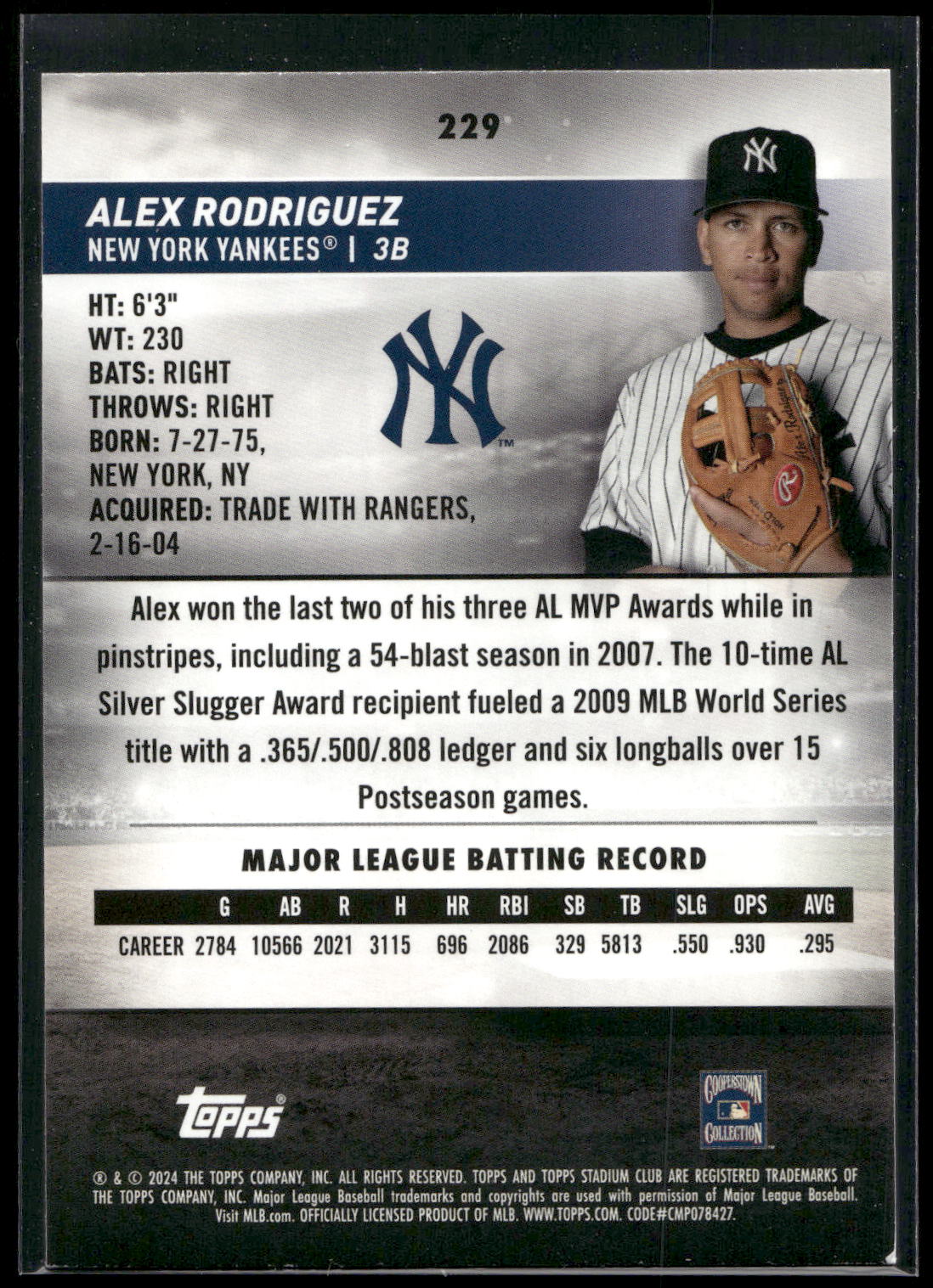 2024 Stadium Club #229 Alex Rodriguez