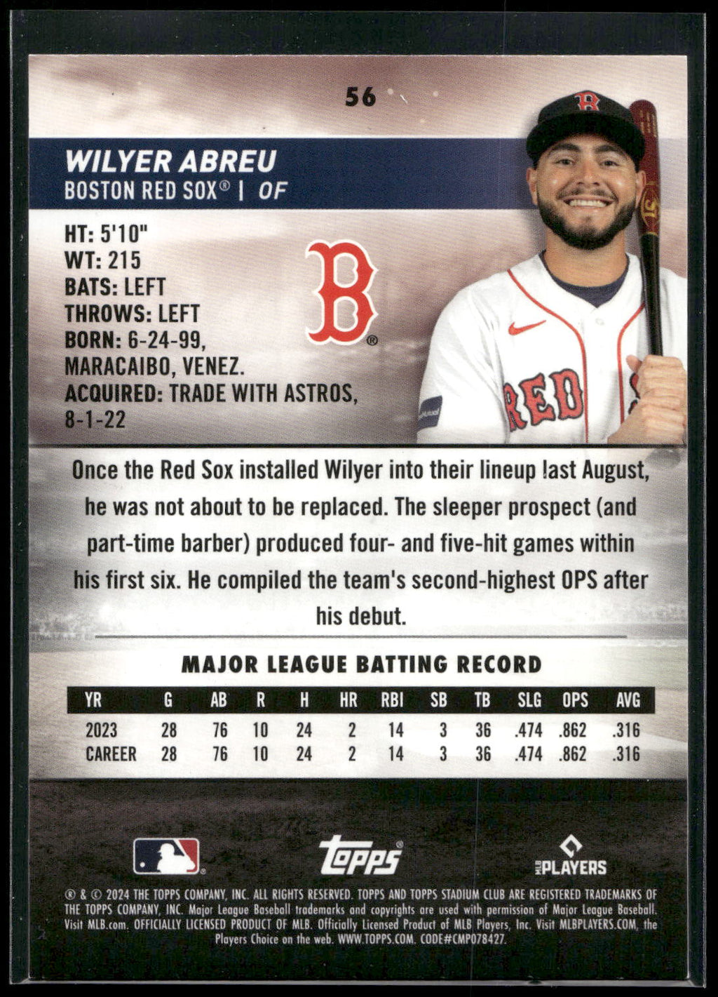 2024 Stadium Club #56 Wilyer Abreu