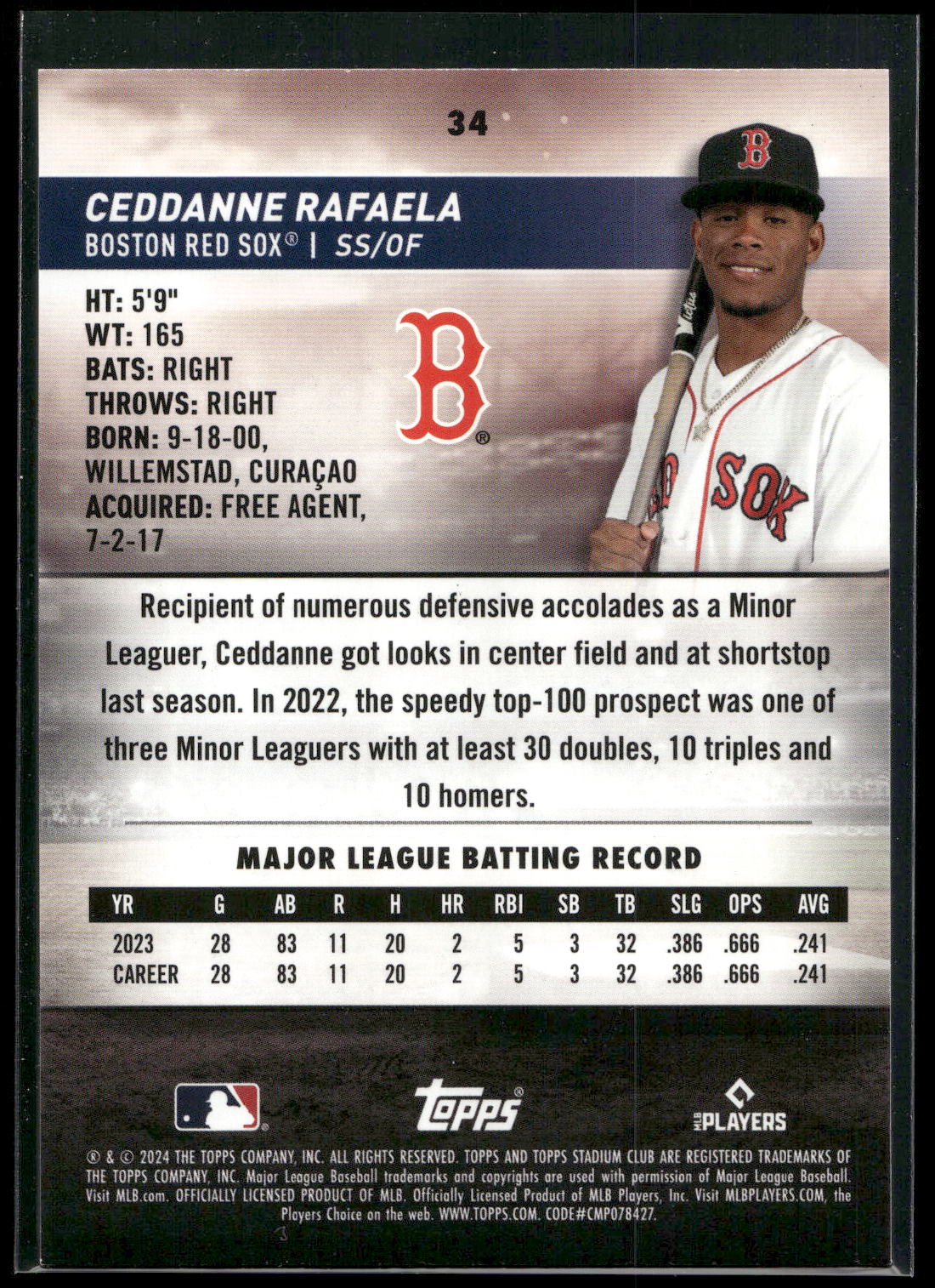 2024 Stadium Club #34 Ceddanne Rafaela