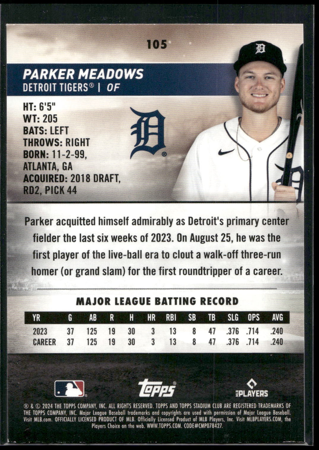 2024 Stadium Club #105 Parker Meadows