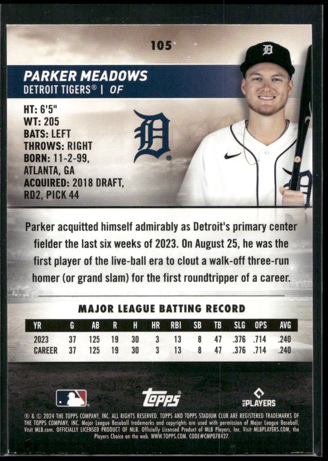 2024 Stadium Club #105 Parker Meadows