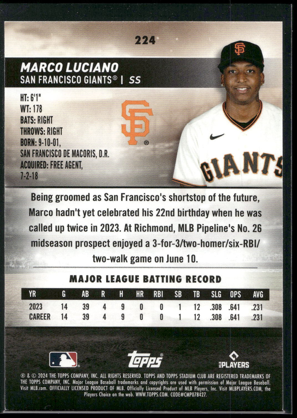2024 Stadium Club #224 Marco Luciano