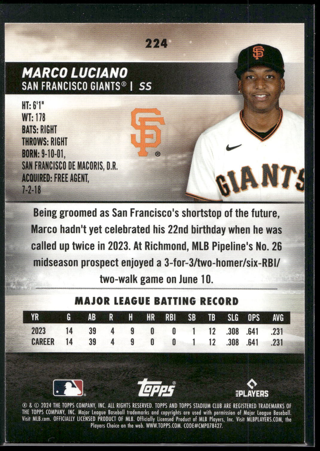 2024 Stadium Club #224 Marco Luciano