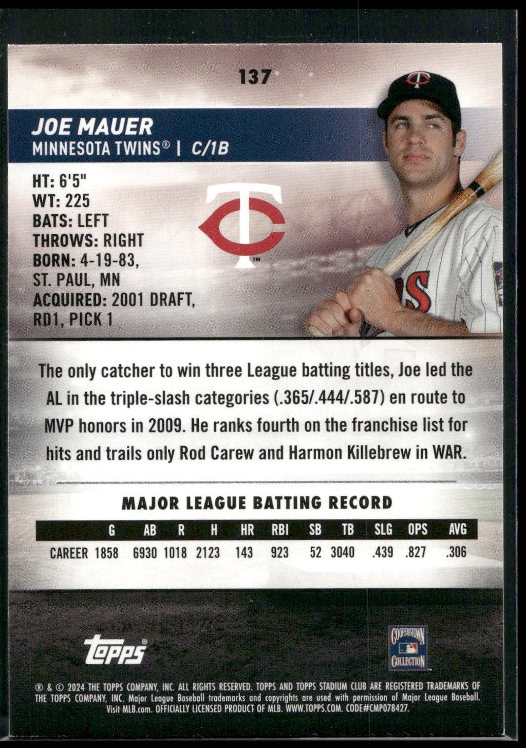2024 Stadium Club #137 Joe Mauer