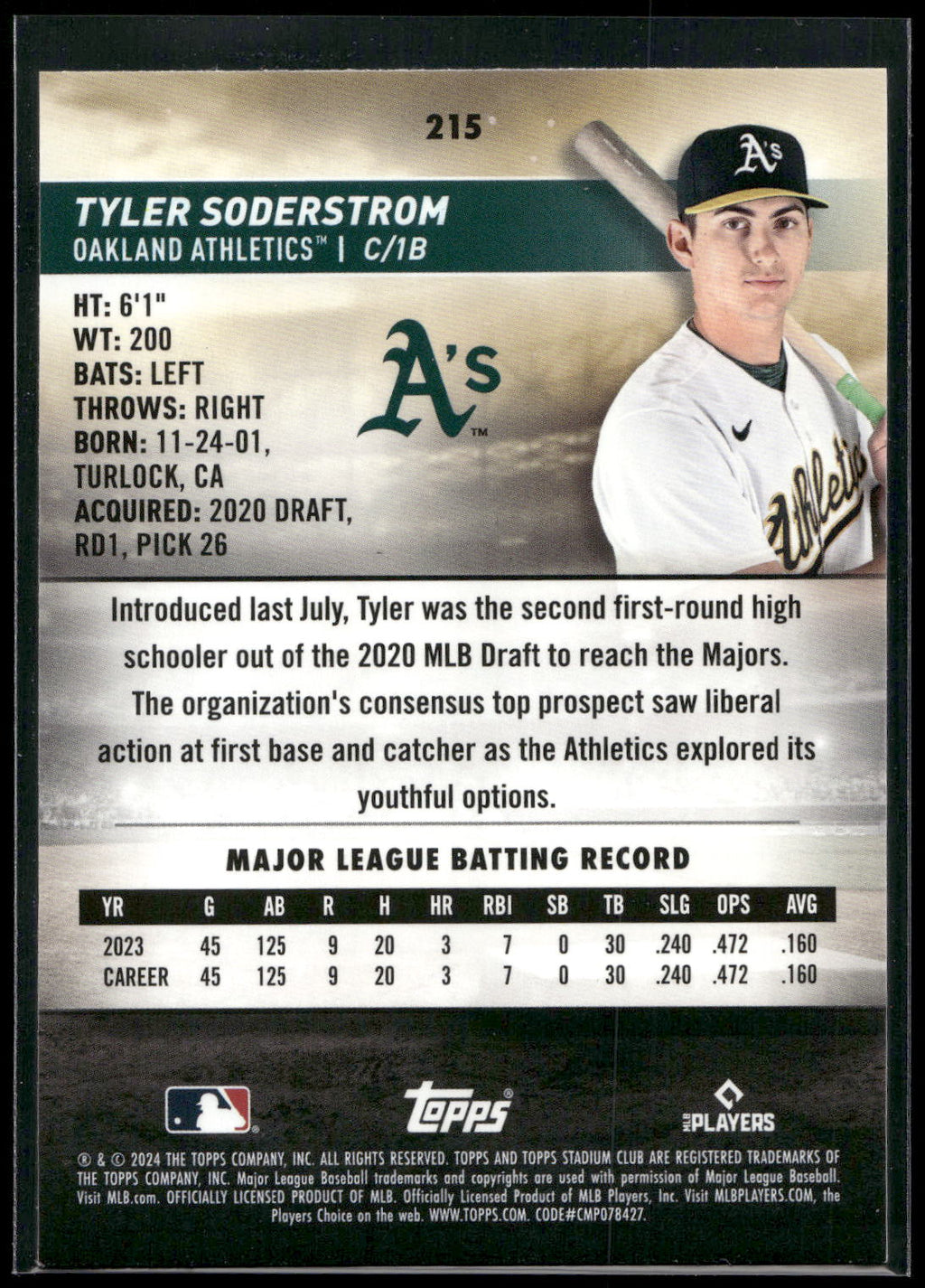 2024 Stadium Club #215 Tyler Soderstrom