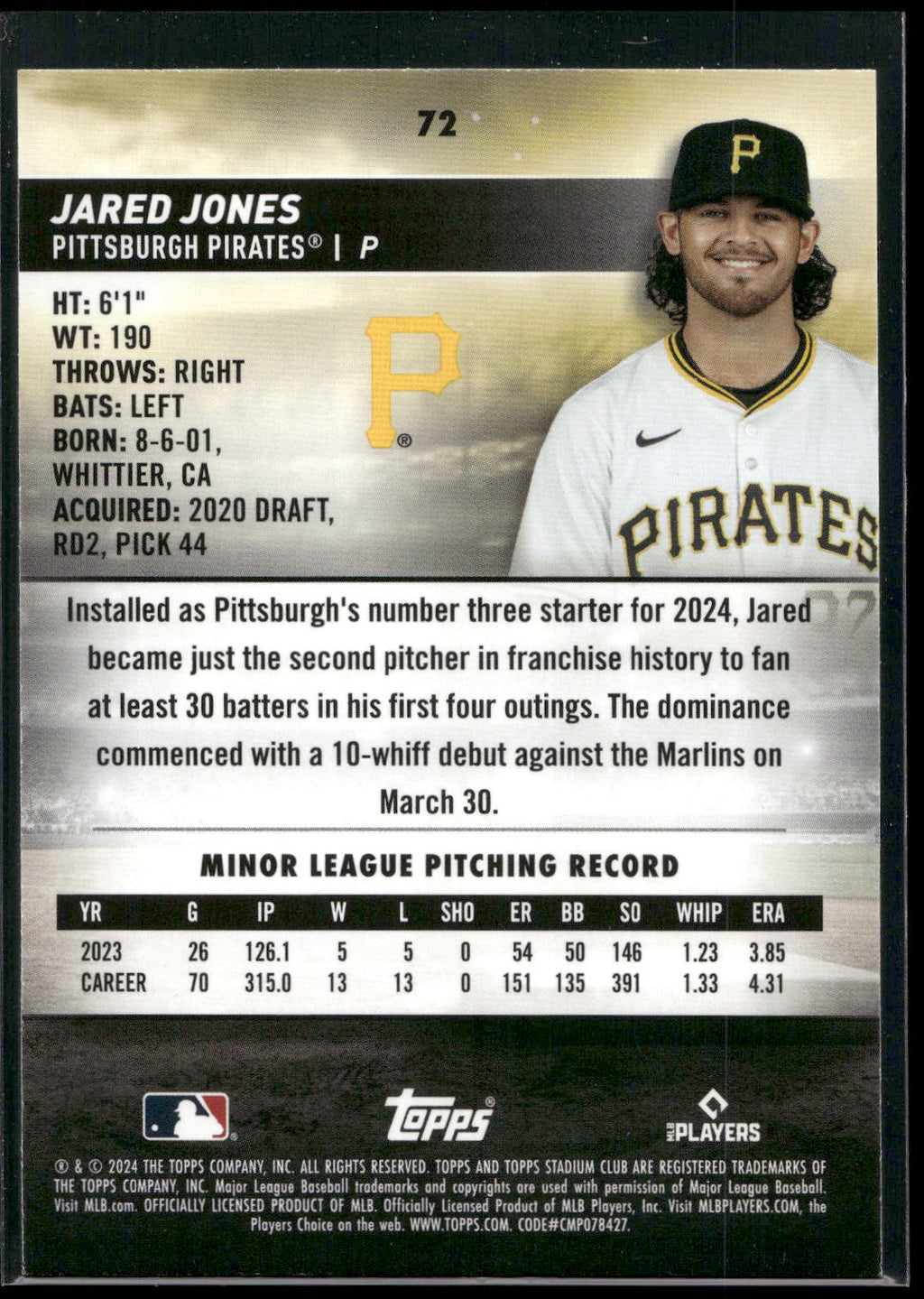 2024 Stadium Club #72 Jared Jones