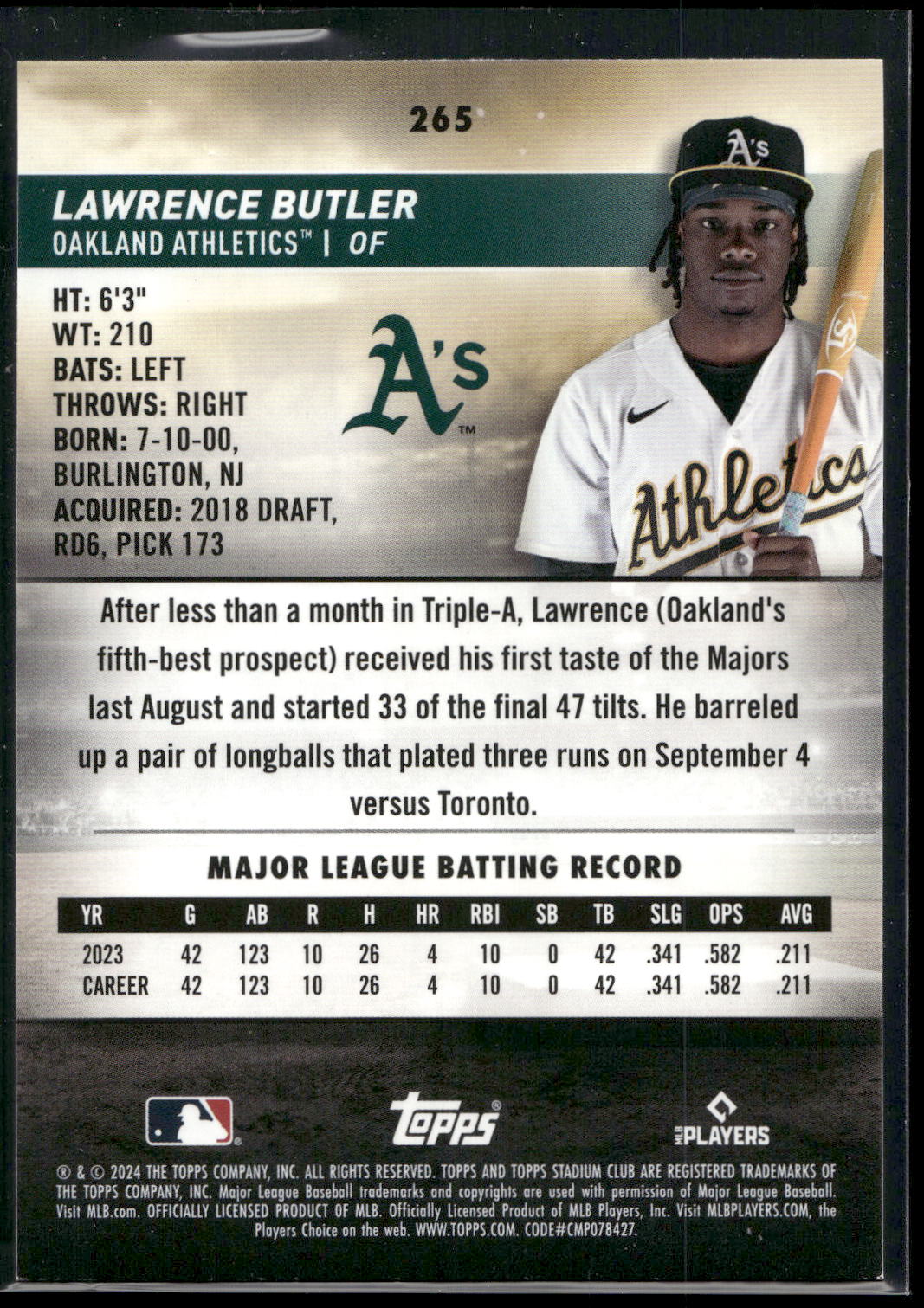 2024 Stadium Club #265 Lawrence Butler