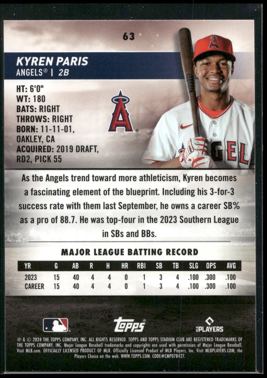 2024 Stadium Club #63 Kyren Paris