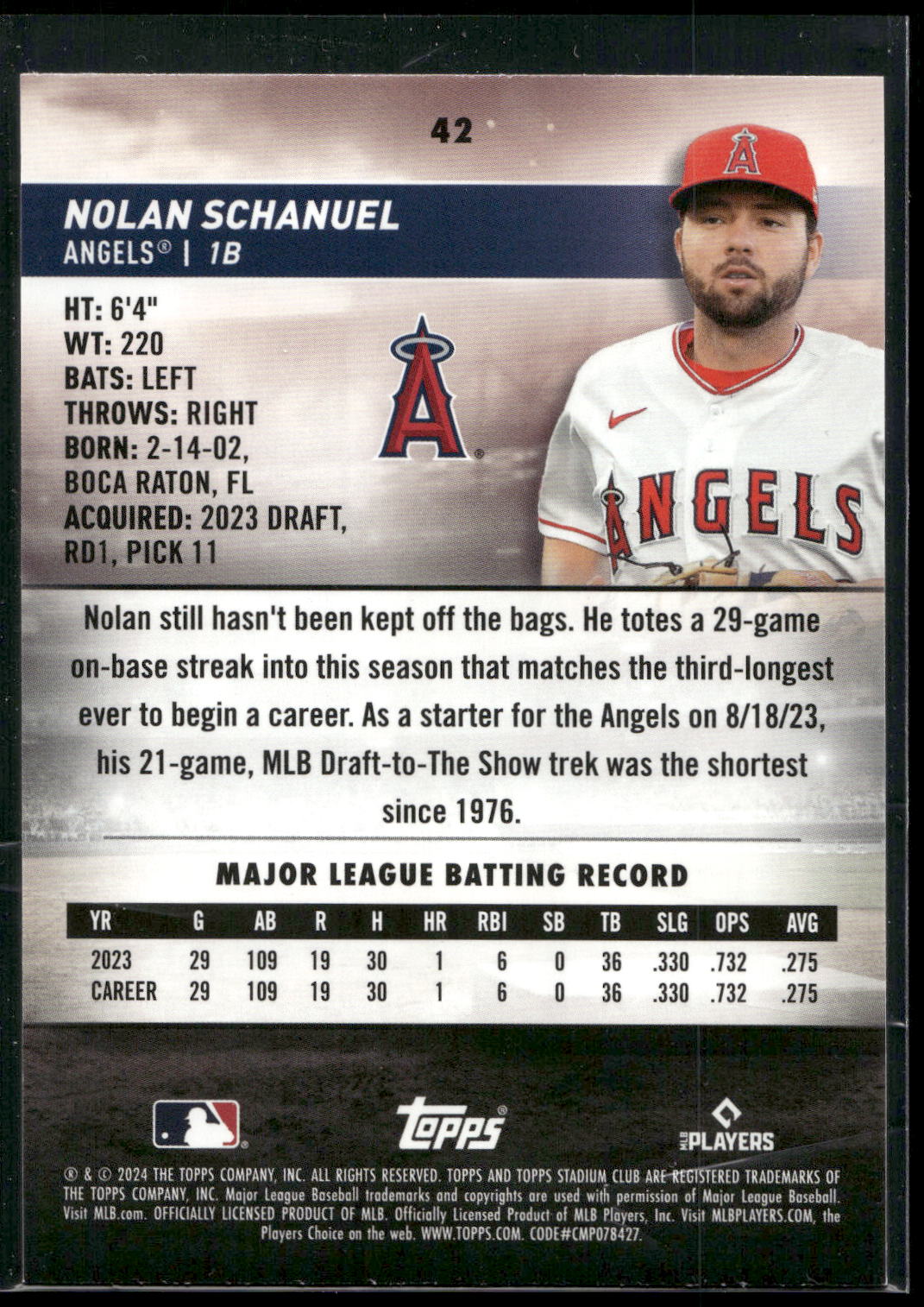 2024 Stadium Club #42 Nolan Schanuel