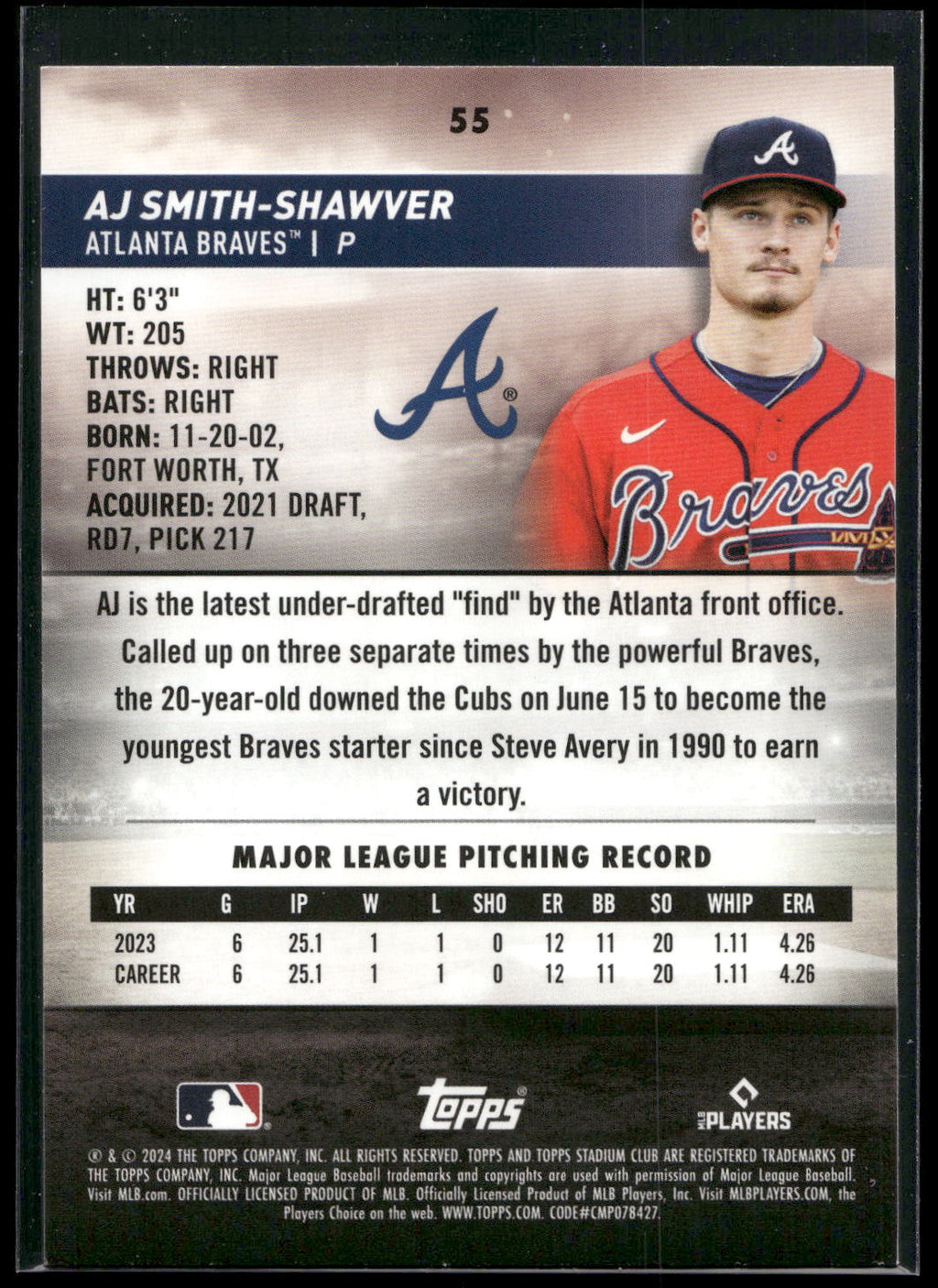 2024 Stadium Club #55 AJ Smith-Shawver