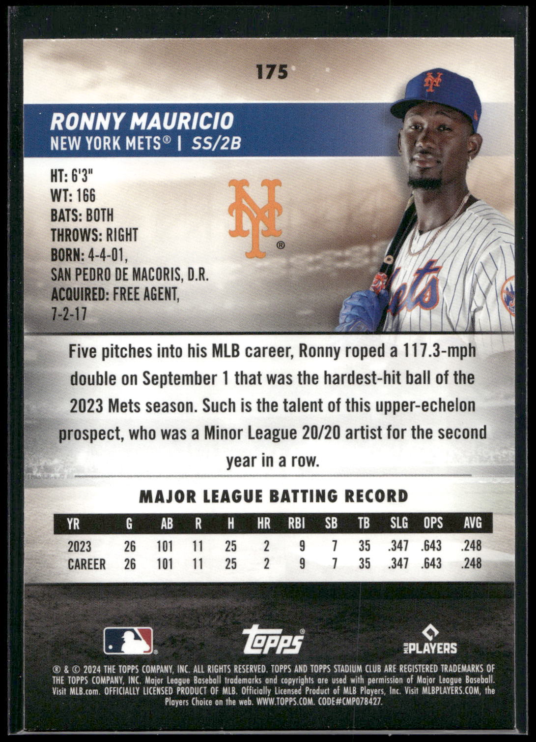 2024 Stadium Club #175 Ronny Mauricio