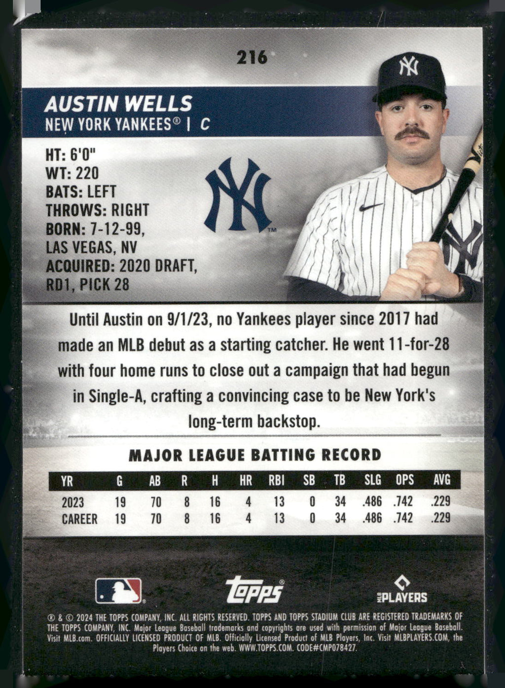 2024 Stadium Club #216 Austin Wells