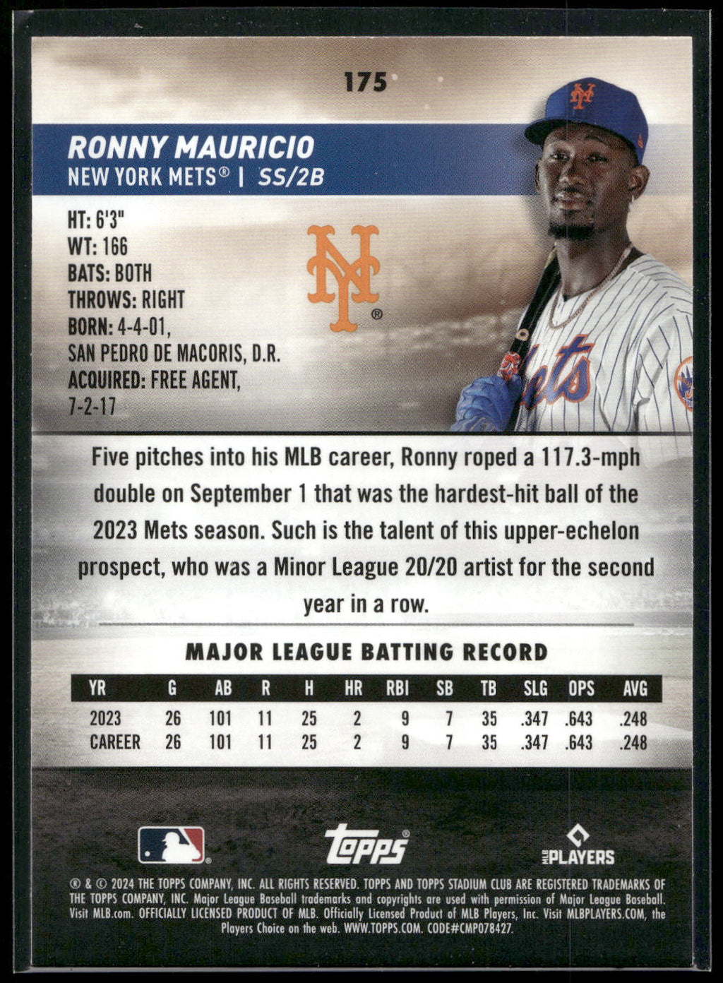 2024 Stadium Club #175 Ronny Mauricio