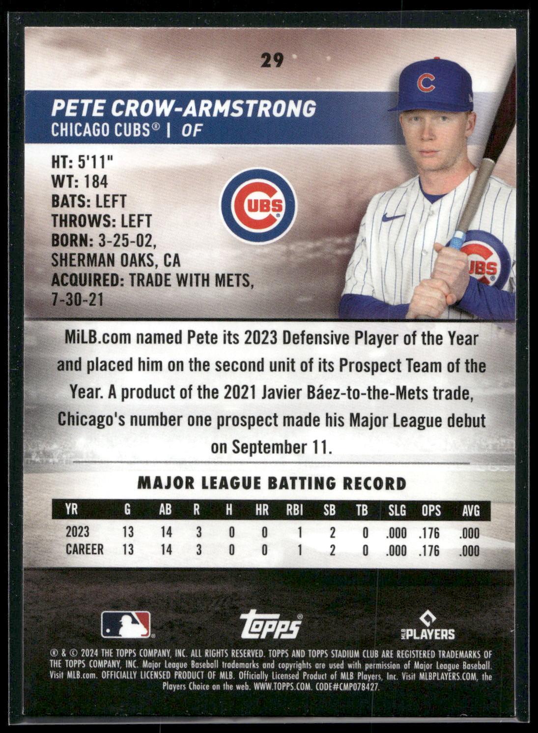 2024 Stadium Club #29 Pete Crow-Armstrong