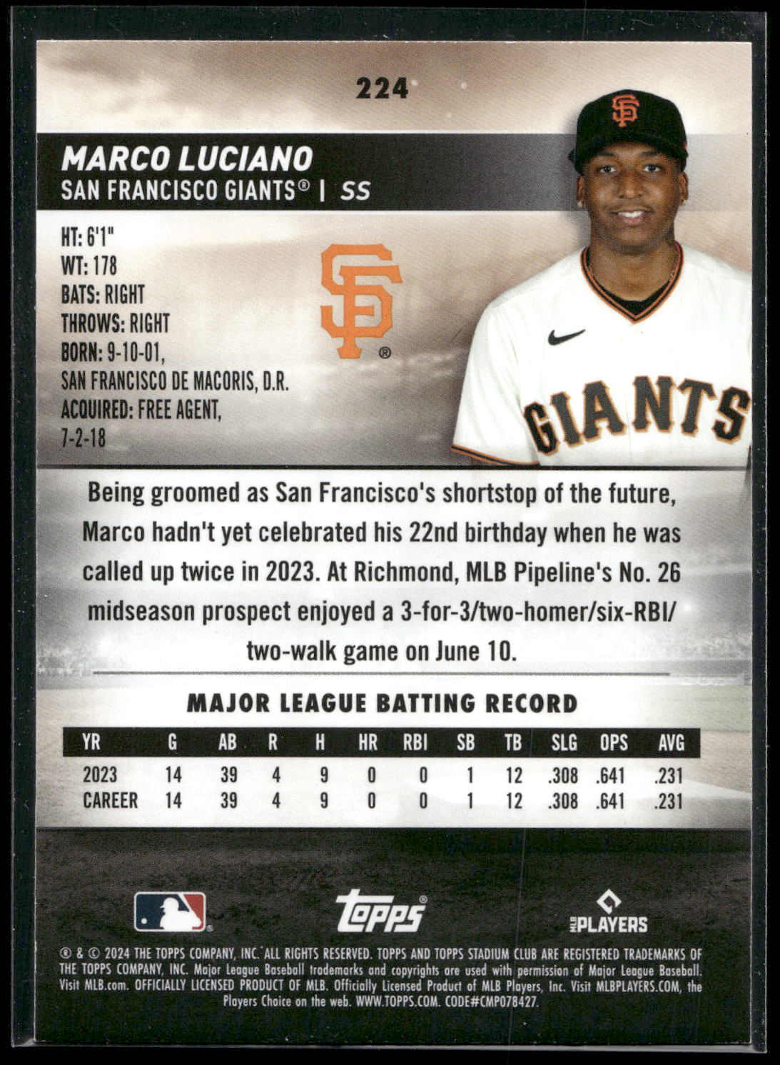 2024 Stadium Club #224 Marco Luciano