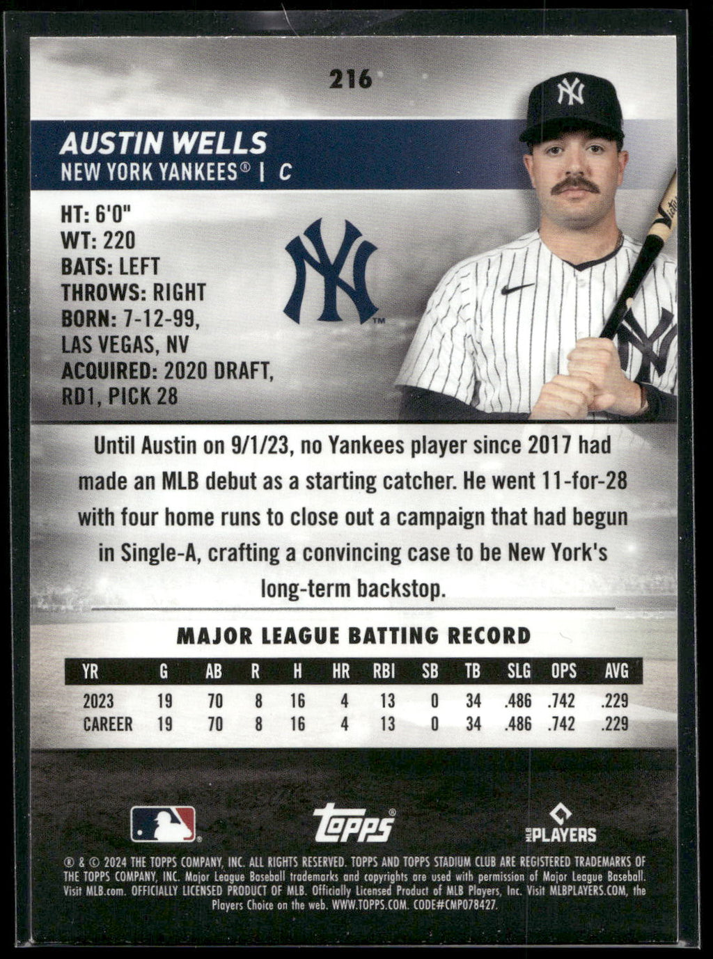 2024 Stadium Club #216 Austin Wells