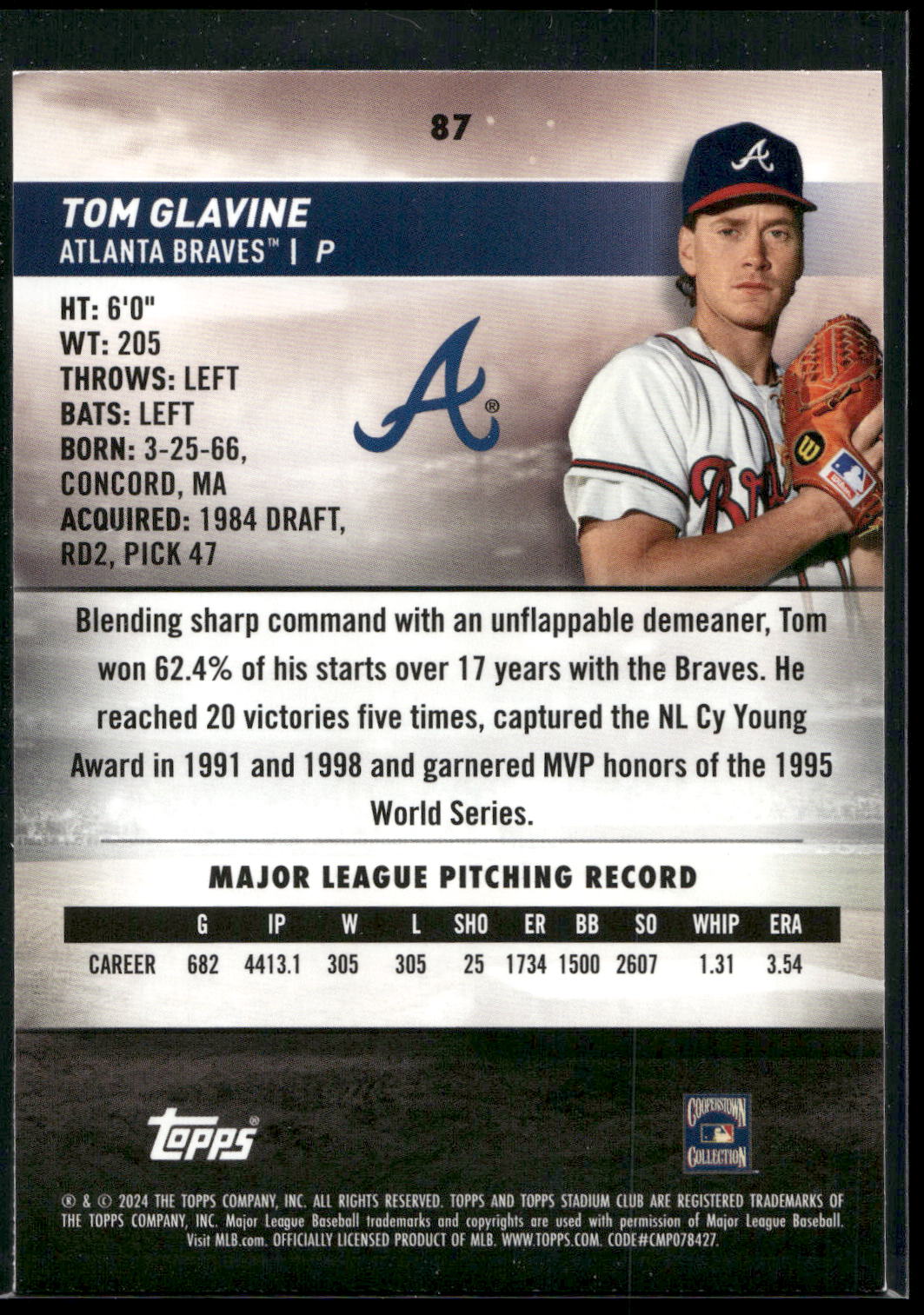 2024 Stadium Club #87 Tom Glavine