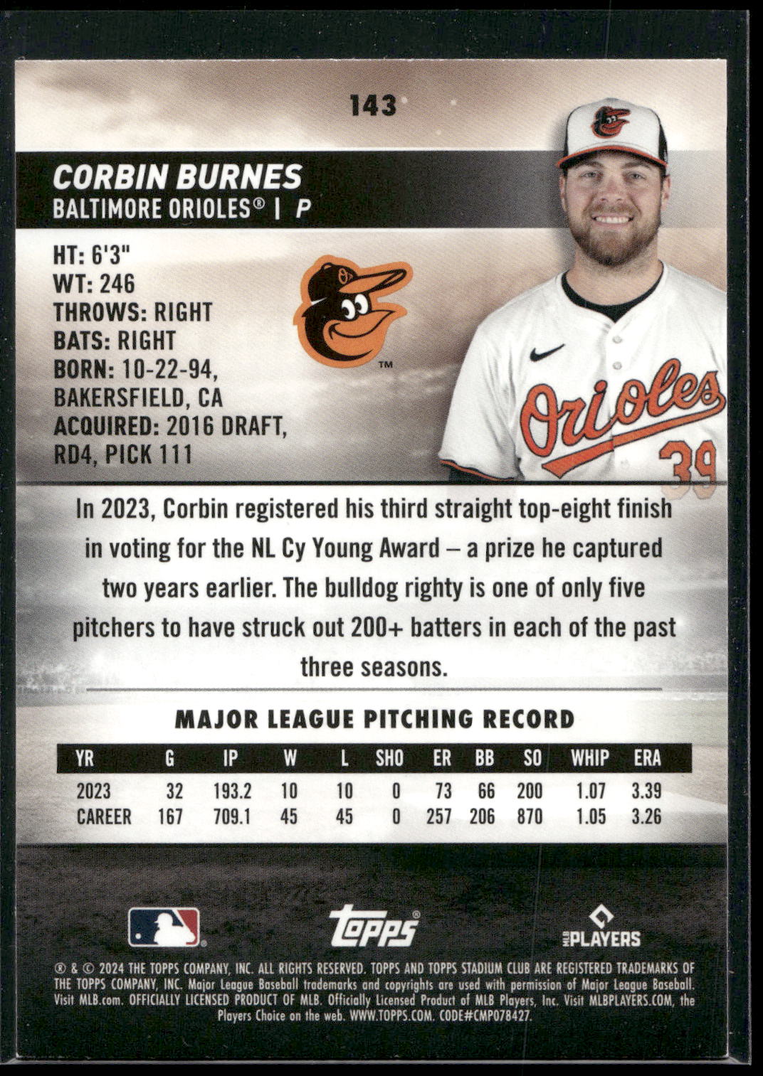 2024 Stadium Club #143 Corbin Burnes