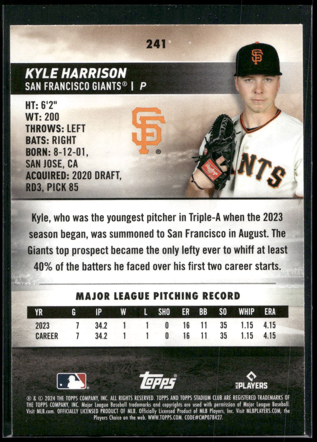 2024 Stadium Club #241c Kyle Harrison