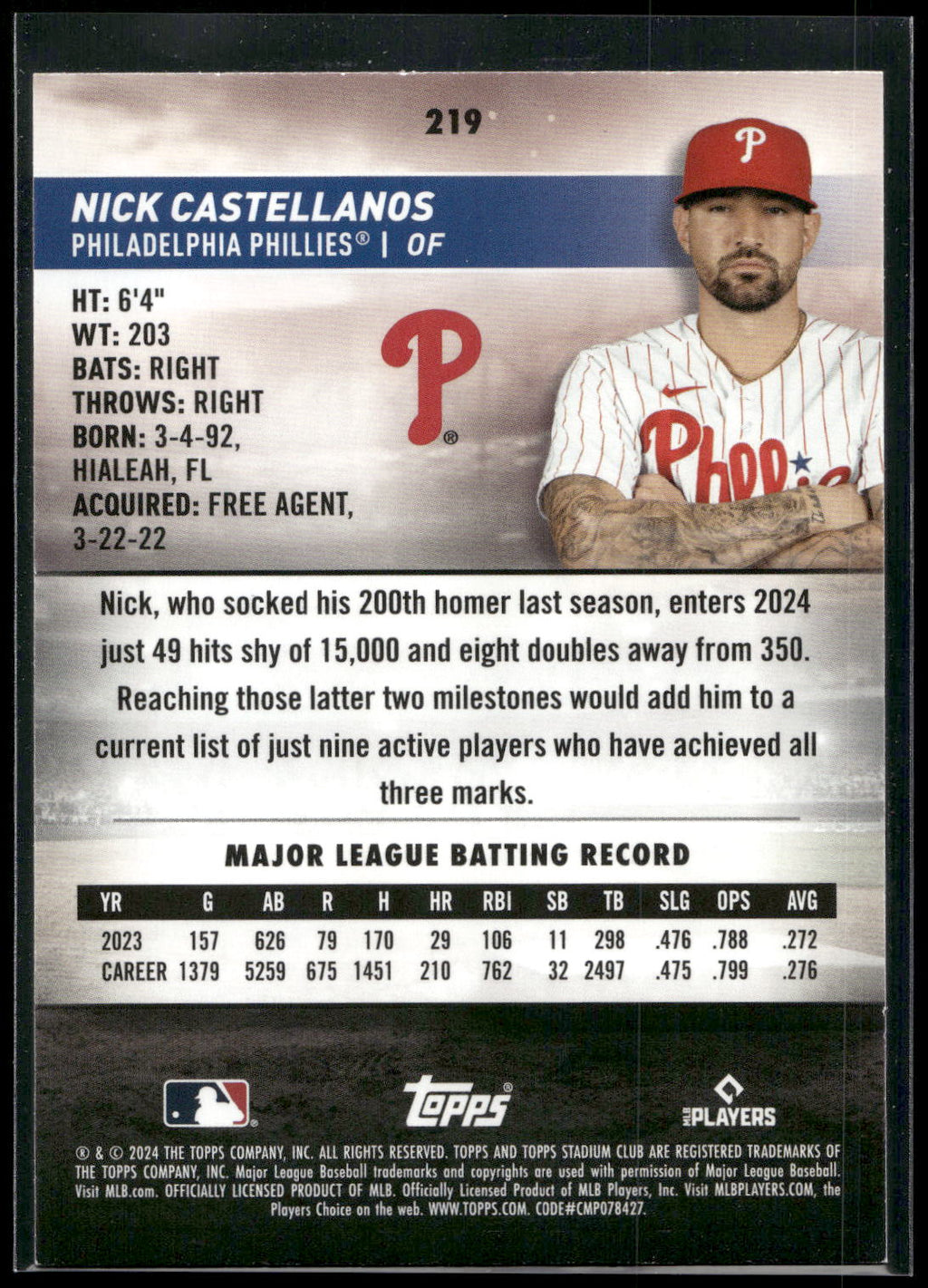 2024 Stadium Club #219 Nick Castellanos