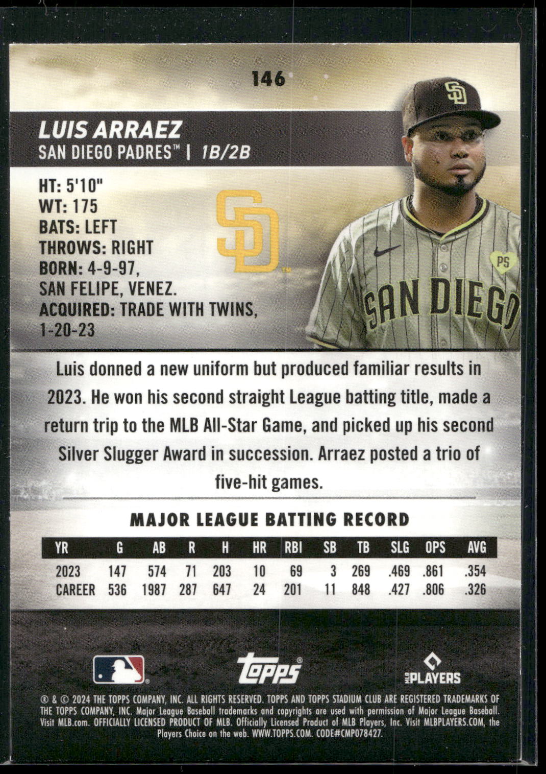 2024 Stadium Club #146 Luis Arraez