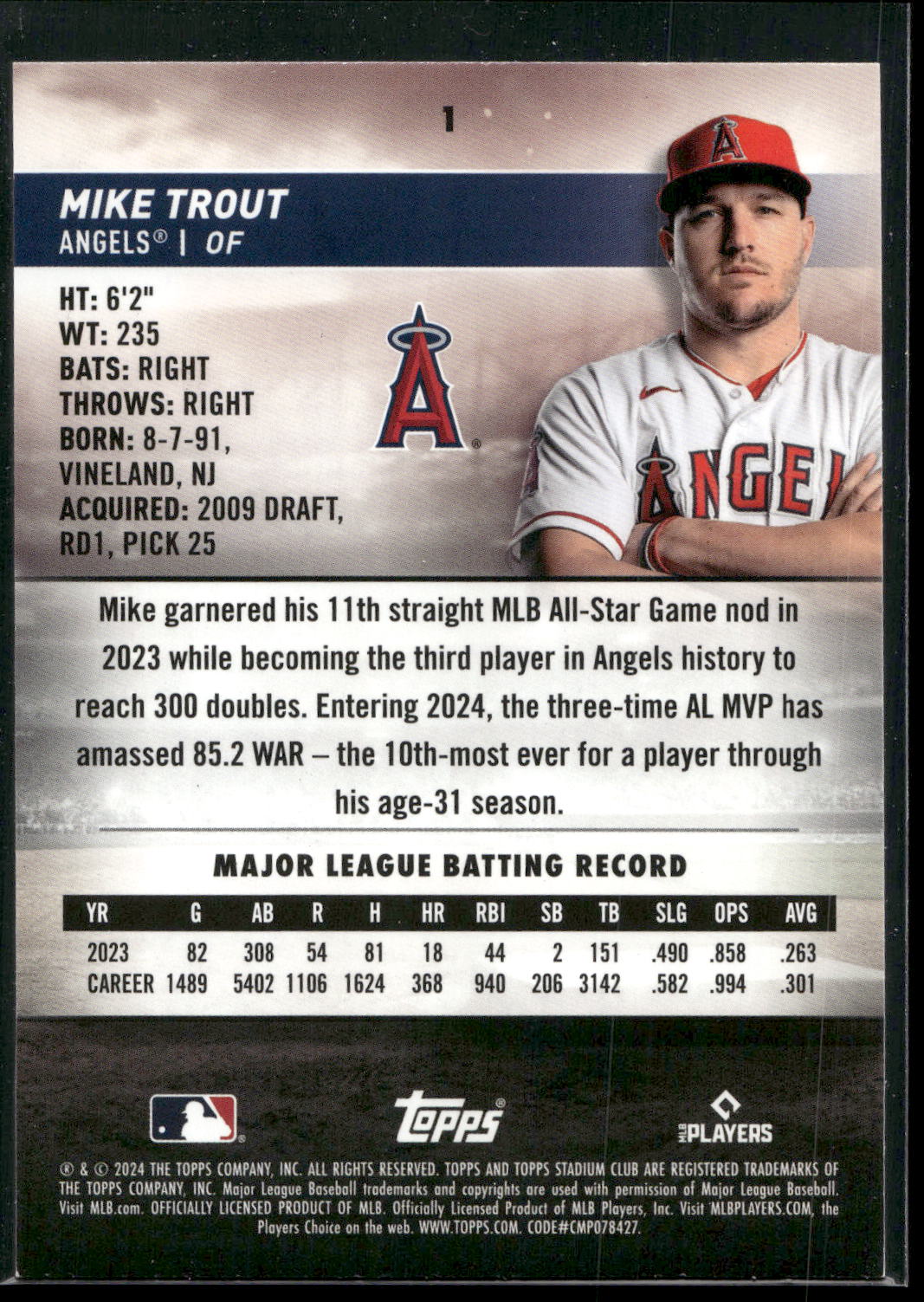 2024 Stadium Club #1 Mike Trout