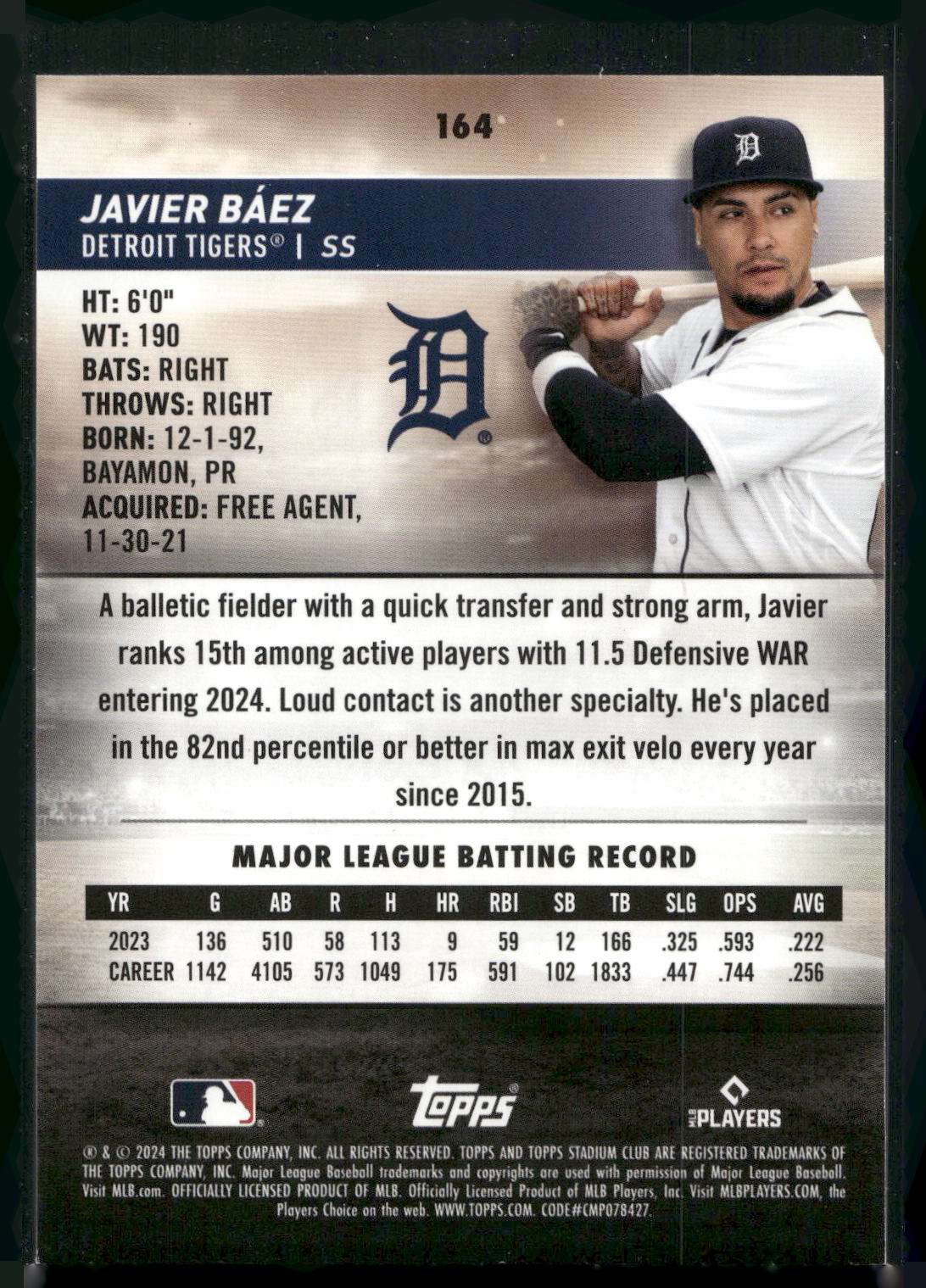 2024 Stadium Club #164 Javier Báez