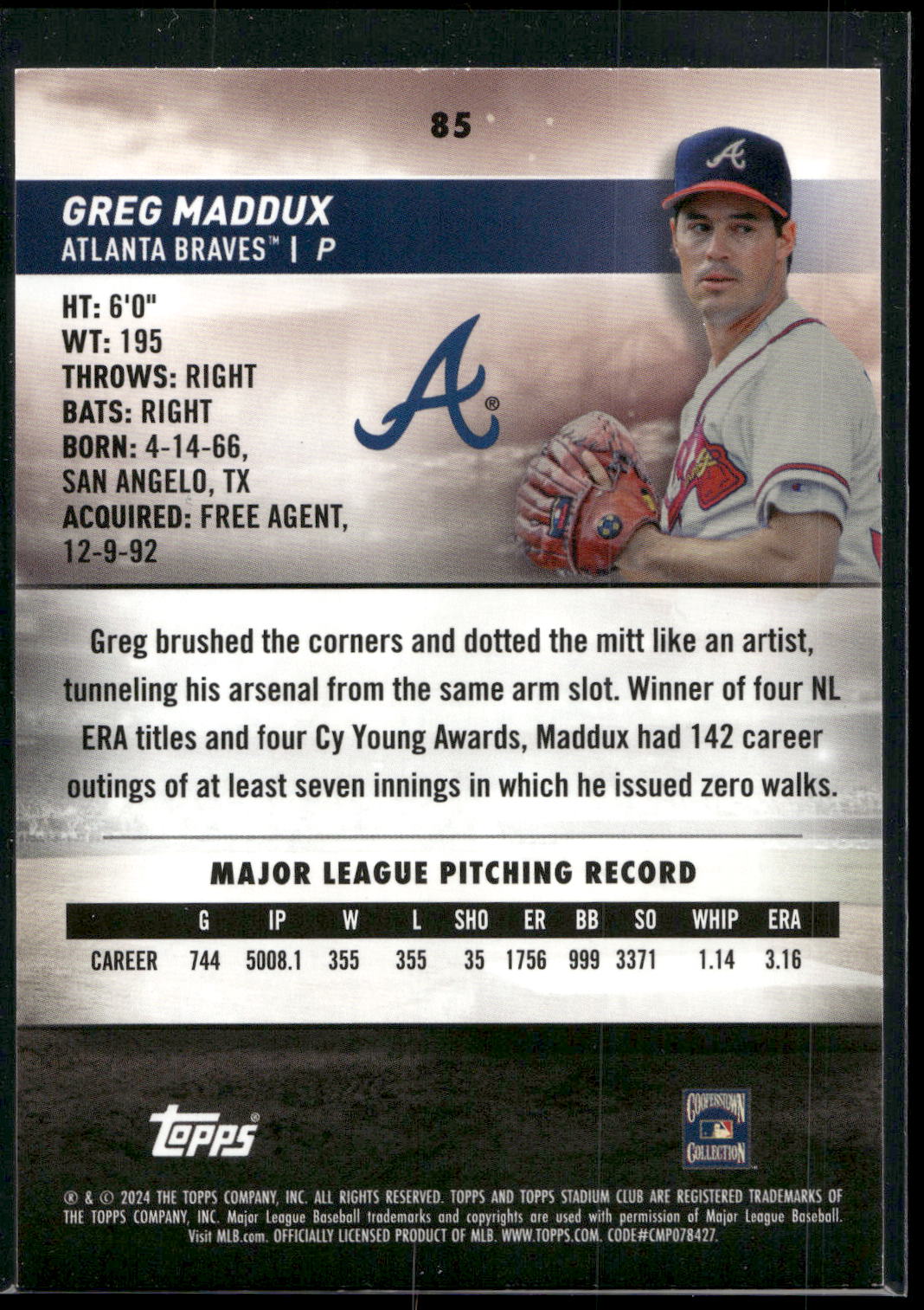 2024 Stadium Club #85 Greg Maddux