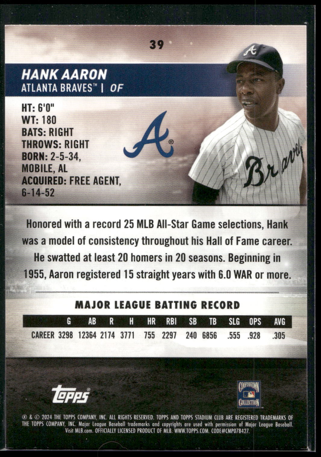 2024 Stadium Club #39 Hank Aaron
