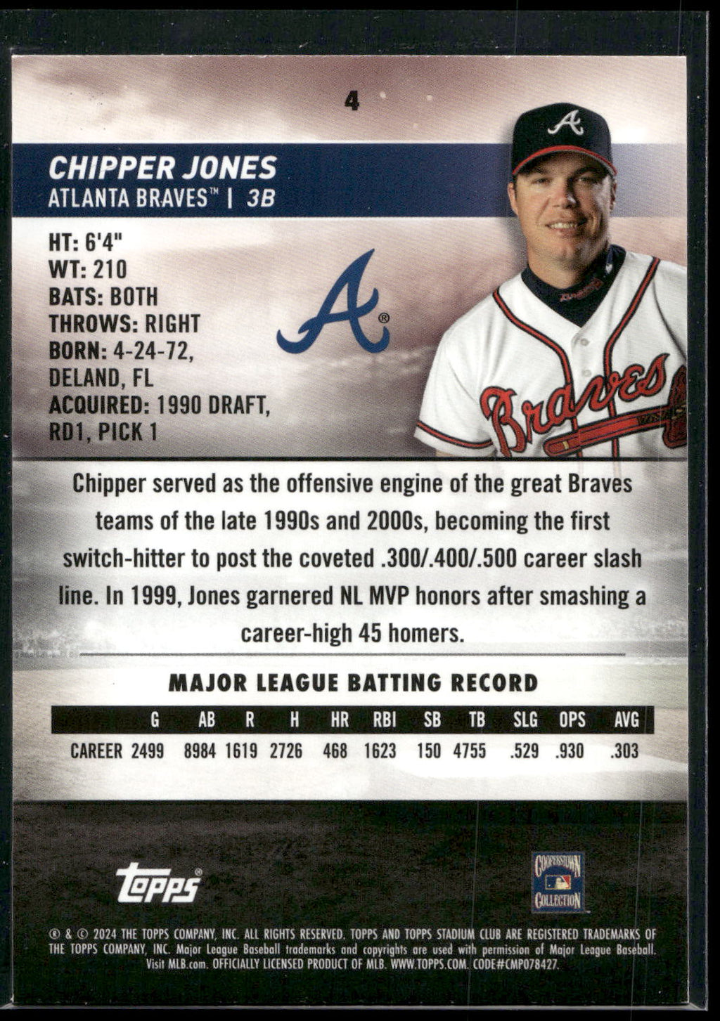 2024 Stadium Club #4 Chipper Jones