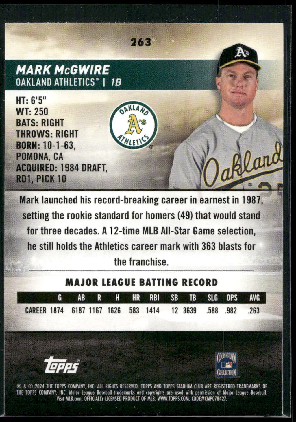 2024 Stadium Club #263 Mark McGwire