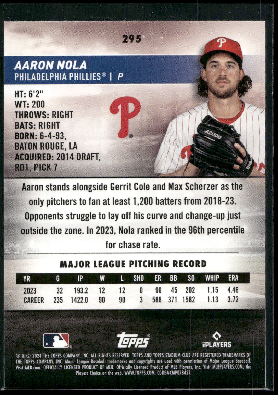 2024 Stadium Club #295 Aaron Nola