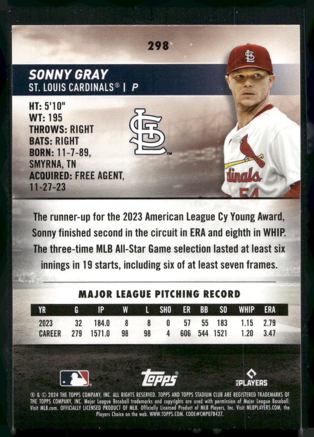 2024 Stadium Club #298 Sonny Gray