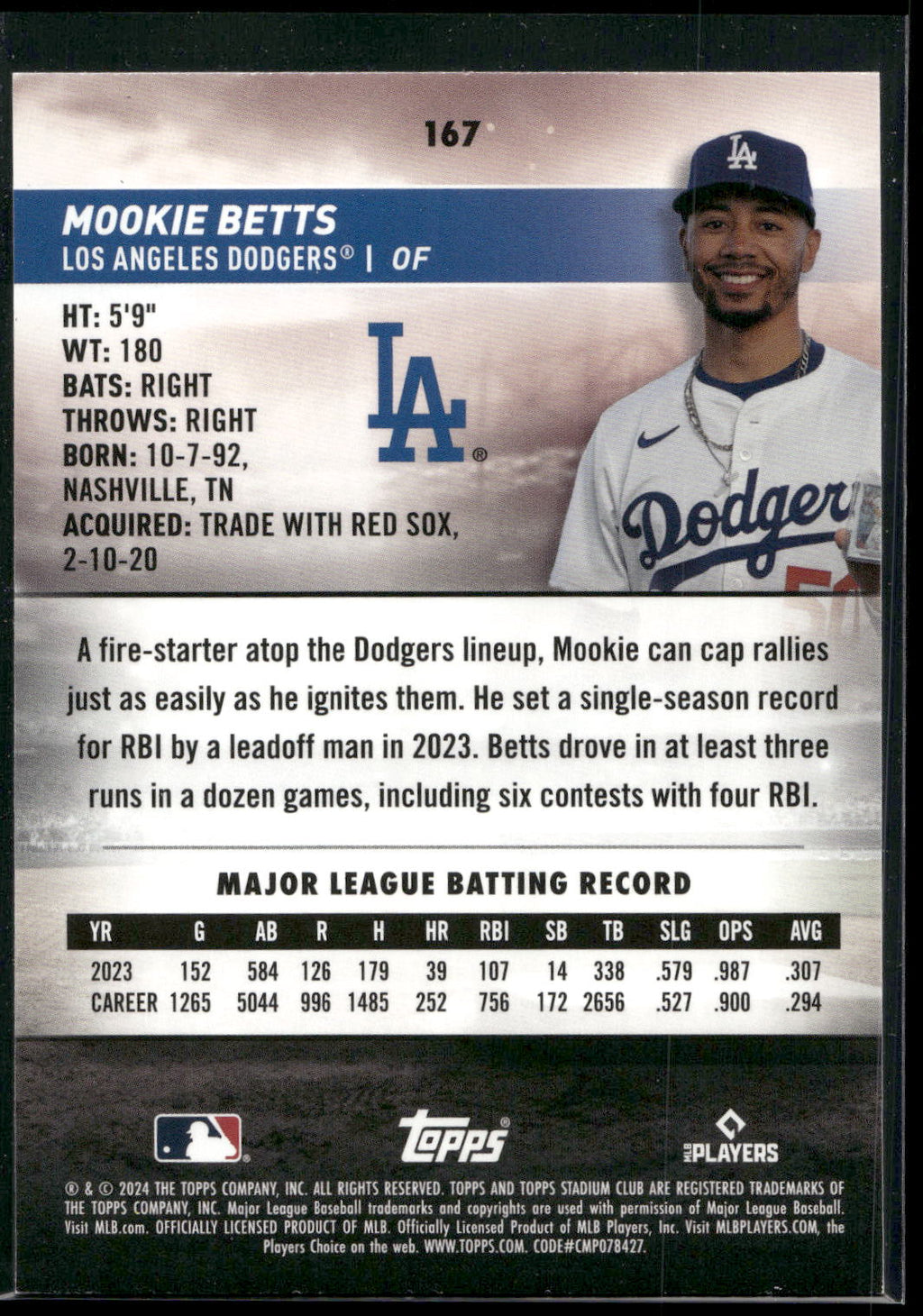 2024 Stadium Club #167 Mookie Betts
