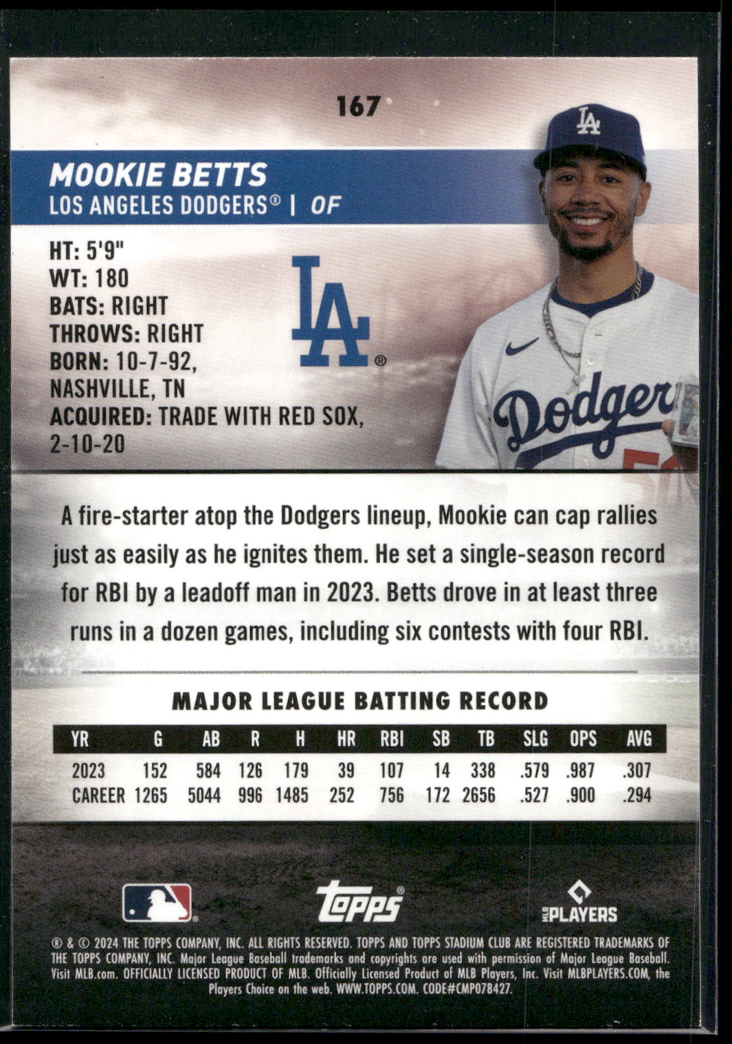 2024 Stadium Club #167 Mookie Betts